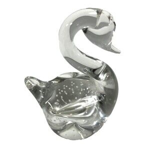 Handblown Swan Glass Clear with Bubbles  Paperweight Not Signed